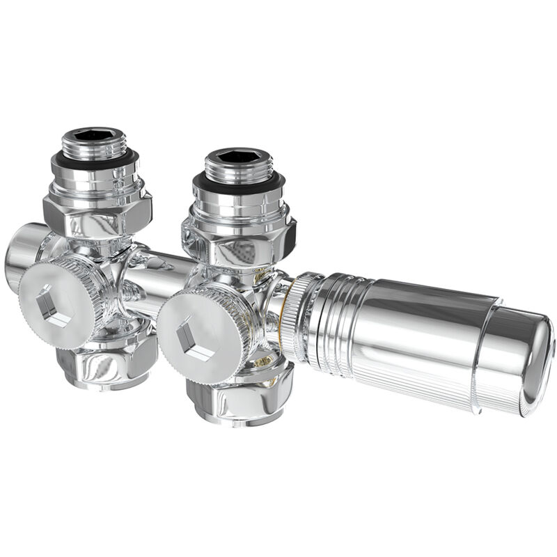 Heilmetz - Robinet Radiateur d'Angle Raccord Vanne pour Radiateur Température Régulée Multiblock Set Raccordement Mural Chrome Robinet
