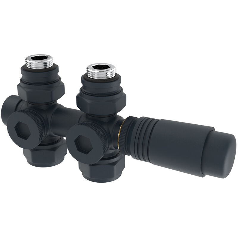 Heilmetz - Robinet Radiateur d'Angle Raccord Vanne pour Radiateur Température Régulée Multiblock Set Raccordement Mural Anthracite Robinet