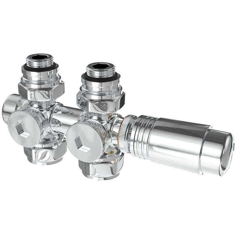 Heilmetz - set multiblocs pour le raccordement des radiateurs raccord avec thermostat 50mm accessoires de chauffage forme angle et passage raccord