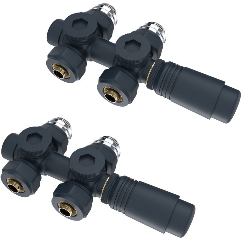 Heilmetz - Multiblock Set pour raccord de radiateur avec thermostat 50mm accessoires de chauffage forme d'angle et de passage anthracite raccord