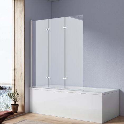 Heilmetz Paroi de Baignoire 120x140cm(LxH) Paroi de douche Pliante avec Triple Porte Verre de sécurité de 6 mm avec nano-revêtement