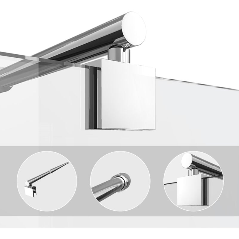 Parois de douche barre stabilisatrice pour paroi de douche 8-10 mm barre de support ronde 70-120cm acier inoxydable - Heilmetz