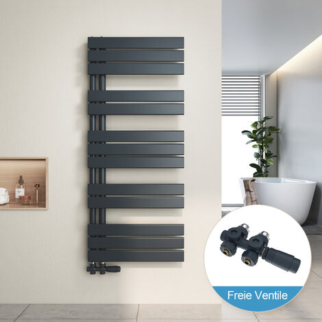 Heilmetz Radiador de Baño y Multiblock set Calentador Secatoallas Calentador de Toallas Antracita 120x50cm + Antracita Válvula