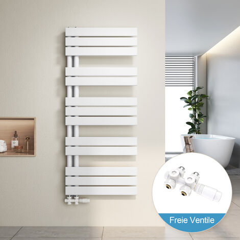 Heilmetz Radiador de Baño y Multiblock set Calentador Secatoallas Calentador de Toallas Blanco 120x50cm + Blanco Válvula