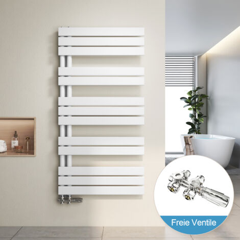 Heilmetz Radiador de Baño y Multiblock set Calentador Secatoallas Calentador de Toallas Blanco 120x60cm + Cromo Válvula
