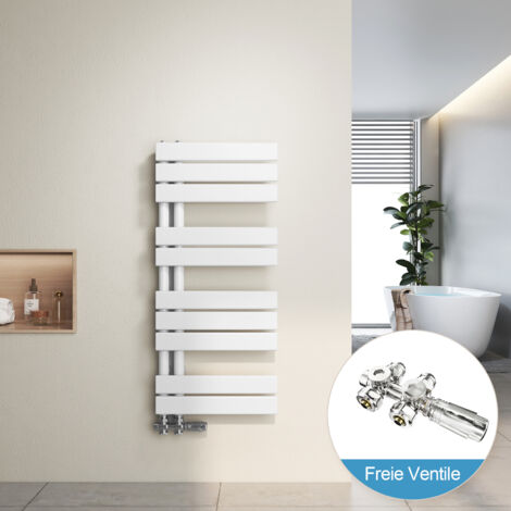 Heilmetz Radiador de Baño y Multiblock set Calentador Secatoallas Calentador de Toallas Blanco 90x40cm + Cromo Válvula
