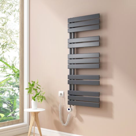 Heilmetz Radiadores Toalleros Eléctricos Unilateral Secatoallas Con Barra Calefactora Eléctrica 120x50cm 600W Antracita