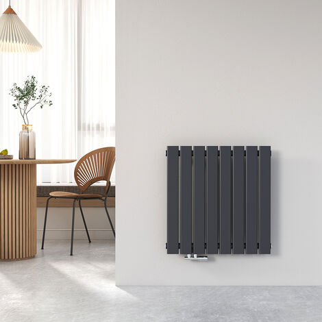 Heilmetz – Radiateur eau chaude acier vertical 63x62cm – Couleur anthracite – 8 panneaux – Raccord central G1/2' – Pour salles de bains et salons
