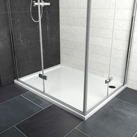 Heilmetz receveur de douche 120x90 cm, receveur de douche en acrylique avec construction antidérapante et aspect ardoise, receveur de douche en éventail avec bonde de 90 mm, blanc
