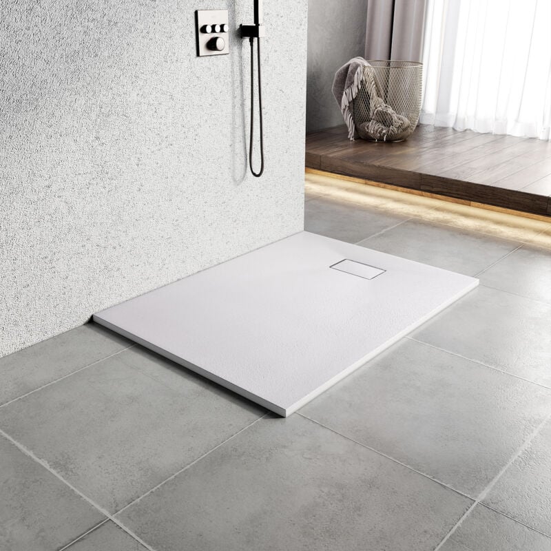 Receveur de Douche l. 120 x l. 90 cm Blanc Rectangulaire Semblable à la Pierre Bac à Douche Extra-Plat en smc, Drainage Rapide - Heilmetz