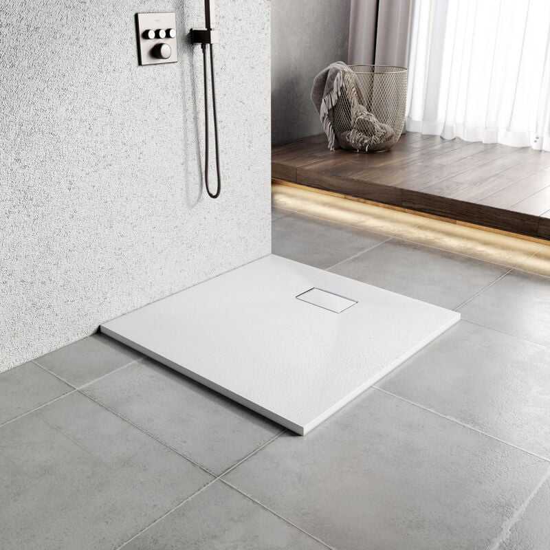 Receveur de douche 90x90cm receveur de douche aspect ardoise antidérapant extra plat durable smc Receveur de douche blanc (sans siphon) - Heilmetz