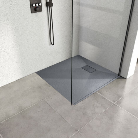 Heilmetz – Receveur de douche à poser 80x80 cm – Bac à douche en pierre SMC – Surface antidérapante – Hauteur 2.6 cm – Drainage 30L/min