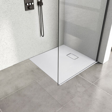 Heilmetz – Receveur de douche à poser 80x80cm – Pierre SMC extra plat – Surface antidérapante – Design moderne pour douche à l'italienne