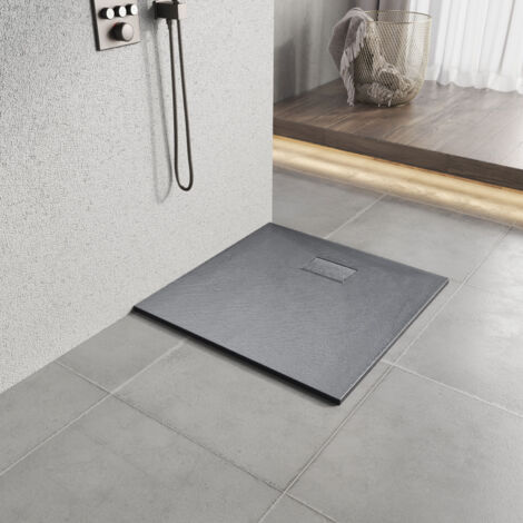 Heilmetz – Receveur de douche carré 80x80 cm gris – Bac extra-plat en SMC – Drainage rapide 30L/min – Antidérapant et facile à découper