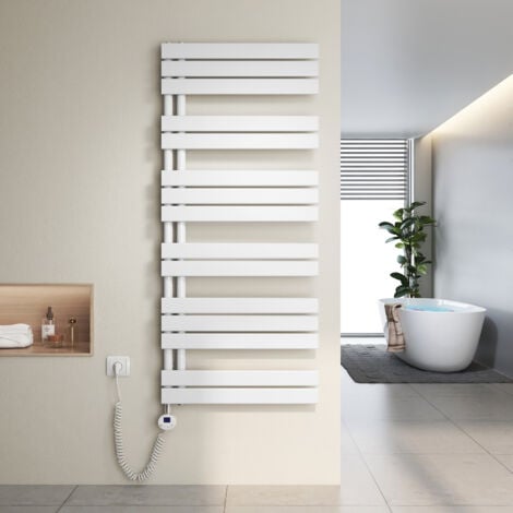 Heilmetz Scaldasalviette Elettrici Unilaterale Asimmetria con Termostato di Riscaldamento Elettrico Portasciugamani Elettrico 140x60cm, Bianco