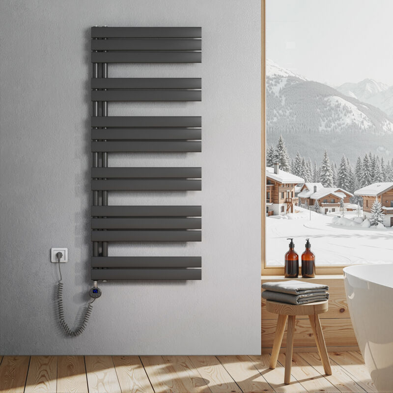 Heilmetz - Sèche-Serviettes Electrique, radiateur sèche-Serviettes Plat avec Timing Elément de Electrique, raccordement latéral, Anthracite,