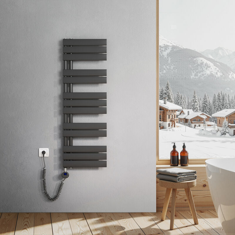 Heilmetz - Sèche-Serviettes Electrique, radiateur sèche-Serviettes Plat avec Timing Elément de Electrique, raccordement latéral, Anthracite,