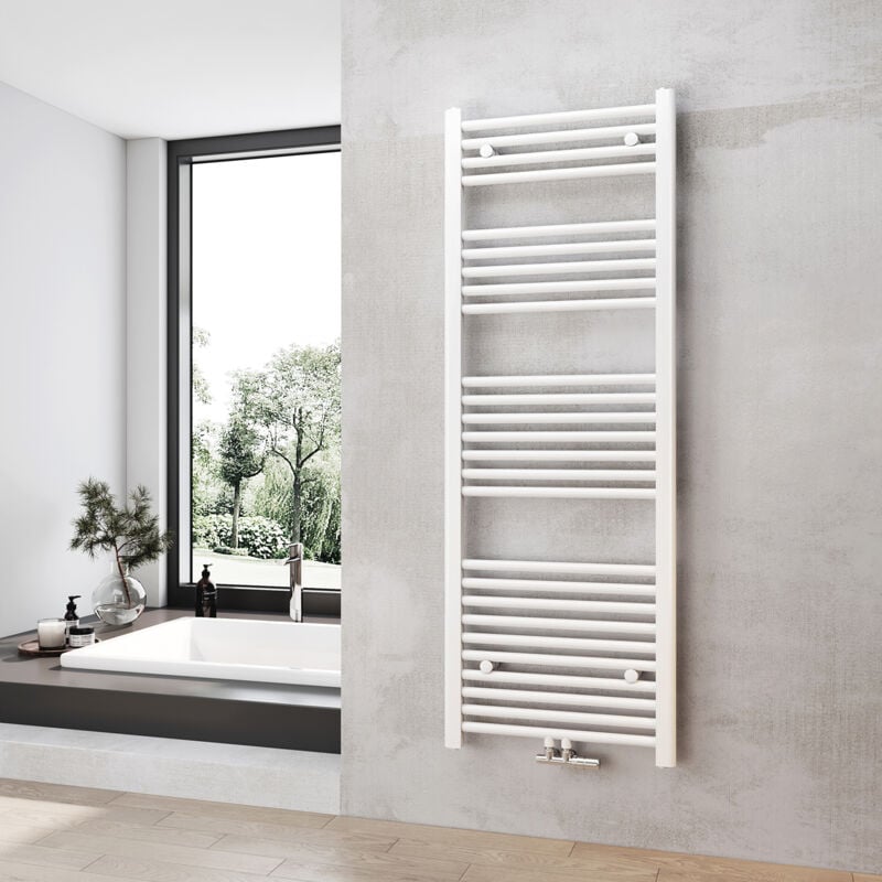 Heilmetz - Sèche-Serviettes de plomberie, Radiateur Porte-Serviettes 140 x 50 cm Blanc 568W Seche Serviette eau Chaude