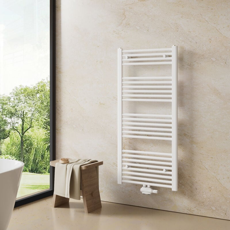 Heilmetz - Sèche-Serviettes de plomberie, Radiateur Porte-Serviettes 120 x 50 cm Blanc 513W Seche Serviette eau Chaude