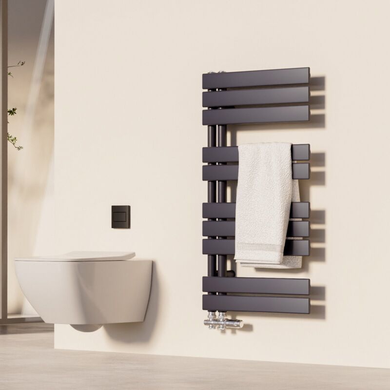 Sèche-Serviettes Heilmetz 90 x 50 cm Radiateur à Eau Chaude Anthracite, Anti-Bactérien, 462W, Pour 5 m²