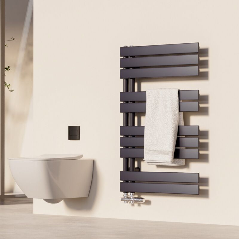 Sèche-Serviettes Heilmetz 90 x 60 cm Radiateur à Eau Chaude Anthracite, Anti-Bactérien, 558W, Pour 6 m²