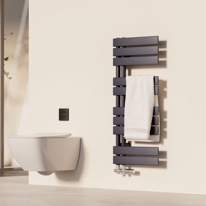 Sèche-Serviettes Heilmetz 90 x 40 cm Radiateur à Eau Chaude Anthracite, Anti-Bactérien, 399W, Pour 4 m²