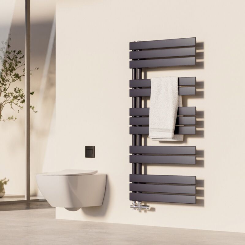 Heilmetz - Sèche-Serviettes 120 x 60 cm Radiateur à Eau Chaude Anthracite, Anti-Bactérien, 726W, Pour 7 m²