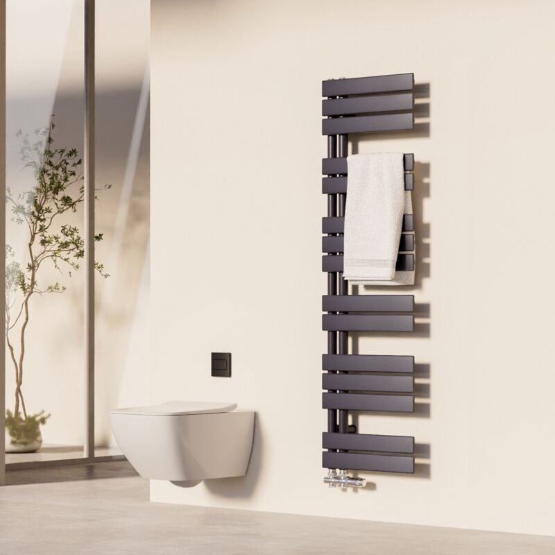 Heilmetz - Sèche-Serviettes 140 x 40 cm Radiateur à Eau Chaude Anthracite, Anti-Bactérien, 598W, Pour 6 m²