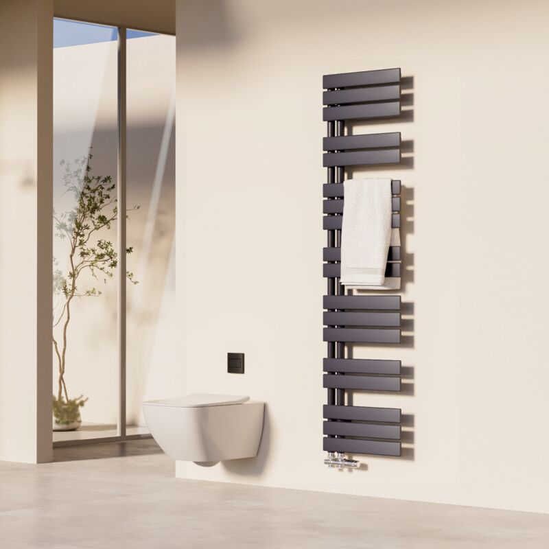 Sèche-Serviettes Heilmetz 160 x 40 cm Radiateur à Eau Chaude Anthracite, Anti-Bactérien, 731W, Pour 7 m²