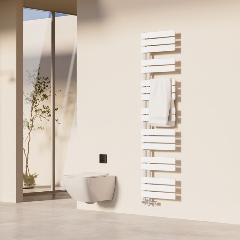 Sèche-Serviettes Heilmetz 160 x 40 cm Radiateur à Eau Chaude Blanc, Anti-Bactérien, 697W, Pour 7 m²