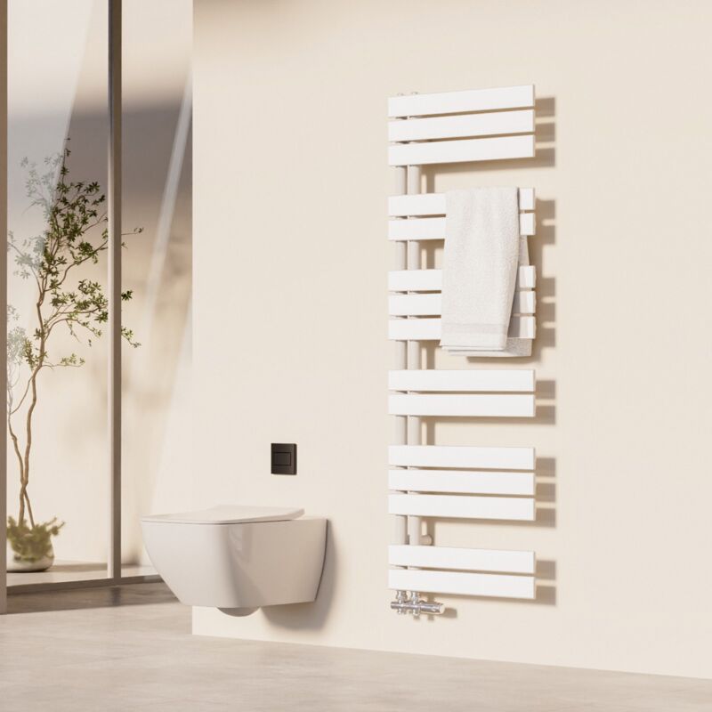 Sèche-Serviettes Heilmetz 140 x 50 cm Radiateur à Eau Chaude Blanc, Anti-Bactérien, 661W, Pour 7 m²