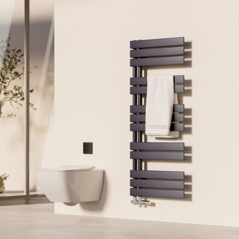 Sèche-Serviettes Heilmetz 120 x 50 cm Radiateur à Eau Chaude Anthracite, Anti-Bactérien, 601W, Pour 6 m²