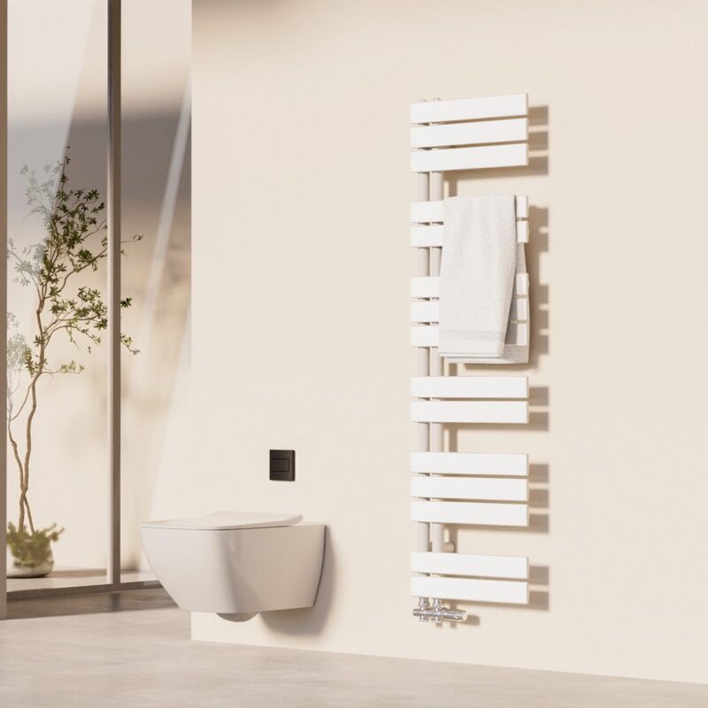 Sèche-Serviettes Heilmetz 140 x 40 cm Radiateur à Eau Chaude Blanc, Anti-Bactérien, 570W, Pour 6 m²