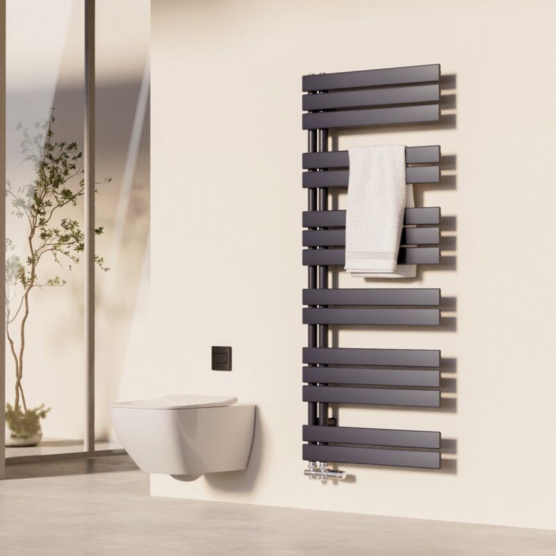 Sèche-Serviettes Heilmetz 140 x 60 cm Radiateur à Eau Chaude Anthracite, Anti-Bactérien, 838W, Pour 8 m²