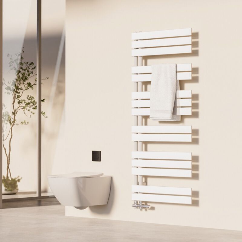 Sèche-Serviettes Heilmetz 140 x 60 cm Radiateur à Eau Chaude Blanc, Anti-Bactérien, 798W, Pour 8 m²