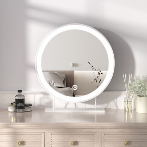 Heilmetz Schminkspiegel Beleuchtung Rund Spiegel mit Beleuchtung mit Touchschalter und 3 Lichtfarbe Φ40cm Weiß