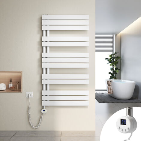Heilmetz Secador de Toallas Eléctrico, Secador de Toallas Plano con Elemento Eléctrico Temporizador, Conexión Lateral,120x60cm, 600W, Blanco