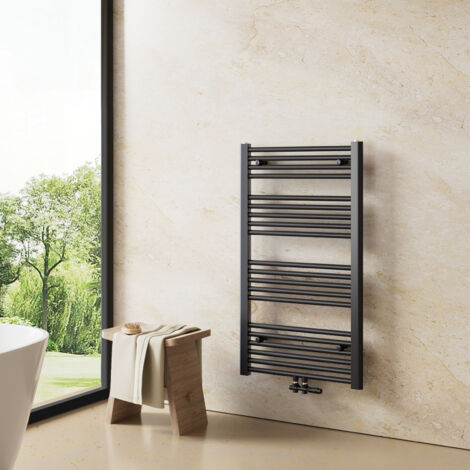 Heilmetz Sèche-serviette eau chaude 100x50cm 427W Radiateur Anthracite Sèche-Serviettes Raccordement Central