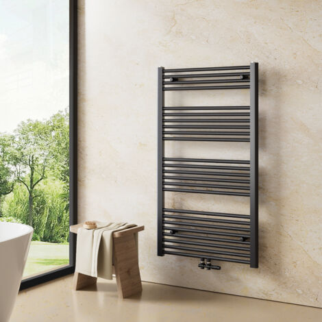 Heilmetz – Sèche-serviette eau chaude 1200x600mm 598W – Radiateur anthracite avec technologie de soudage sans soudure – Raccordement G1/2’