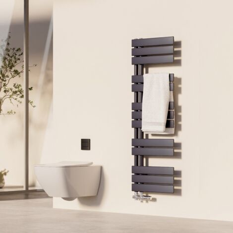 Heilmetz – Sèche-serviettes eau chaude 120 x 40 cm – Puissance 518W – Couleur anthracite – Acier inoxydable bas carbone – Pour 5 m²