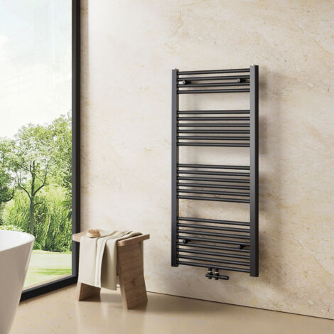 Heilmetz – Sèche-serviette eau chaude 120x50cm 513W – Radiateur anthracite à tubes ronds – Raccordement G1/2” – Pour salle de bains jusqu'à 4m²