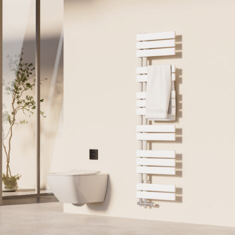 Heilmetz – Sèche-serviette eau chaude 140 x 40 cm – 570W pour 6 m² – Tube plat en acier inoxydable – Chauffage rapide en 30 minutes