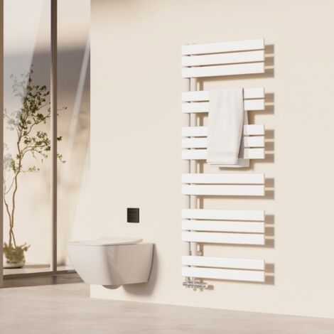 Heilmetz – Sèche-serviette eau chaude 140 x 60 cm – Puissance 798W – Acier inoxydable – Tube plat – Pour salle de bains jusqu'à 8 m²