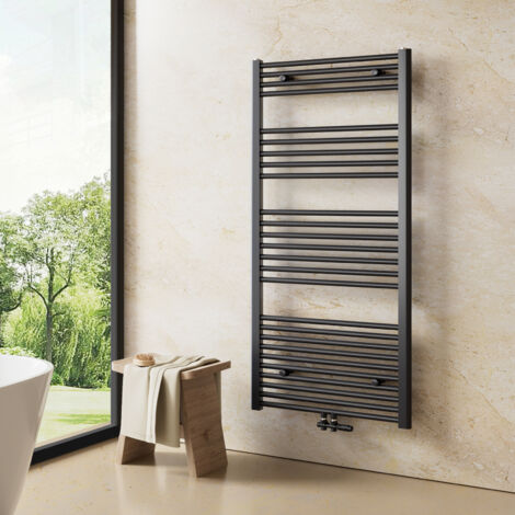 Heilmetz – Sèche-serviette eau chaude 1400x600mm 661W – Radiateur anthracite – Tube rond simple – Acier inoxydable anti-corrosion