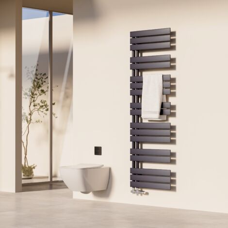 Heilmetz – Sèche-serviette eau chaude 160 x 50 cm – Puissance 849W – Couleur anthracite – Surface de séchage pour 8 m² – Acier inoxydable