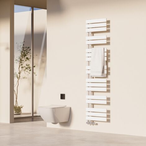 Heilmetz – Sèche-serviette eau chaude 160 x 40 cm – Acier inoxydable – Puissance 697W – Pour salle de bains jusqu'à 7 m² – Design asymétrique