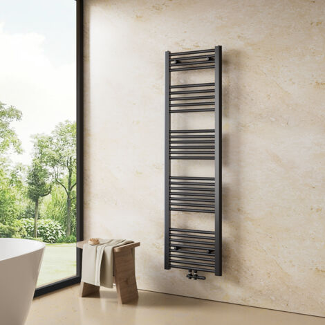 Heilmetz – Sèche-serviette eau chaude 160x40cm 547W – Acier inoxydable – Tube rond simple – Raccordement G1/2” – Pour salle de bains jusqu'à 5m²