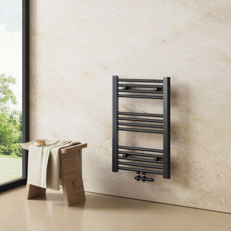 Heilmetz – Sèche-serviette eau chaude 700x400mm 238W – Radiateur anthracite pour chauffage central – Acier anti-corrosion – Installation simplifiée