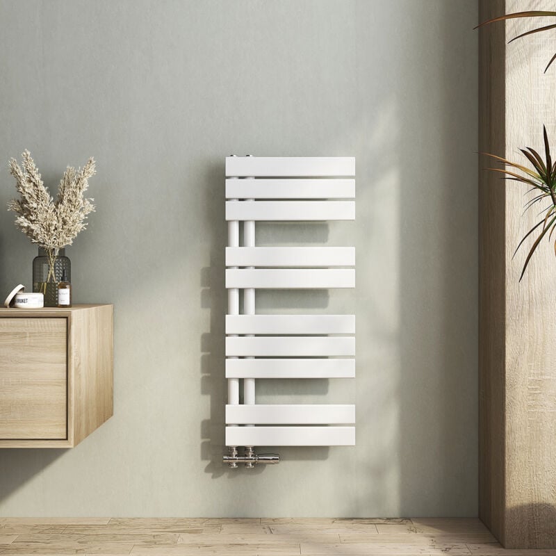 Sèche-serviette eau chaude Radiateur sèche-serviettes eau chaude, Plates Ouverture Latérale, Blanc 899x400mm 380W - Heilmetz