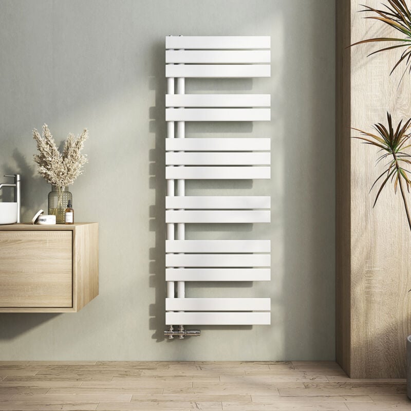 Heilmetz - Sèche-serviette eau chaude Radiateur sèche-serviettes eau chaude, Plates Ouverture Latérale, Blanc 1385x500mm 661W